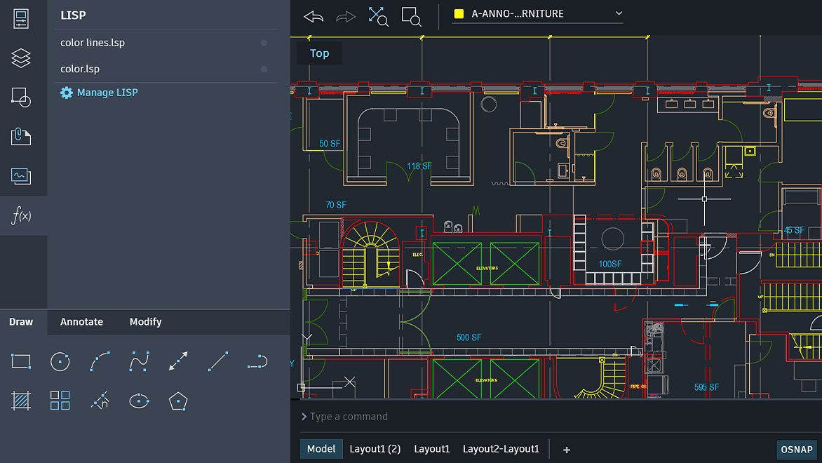 Снимок экрана AutoCAD с инструментами совместной работы Снимок экрана AutoCAD с инструментами совместной работы