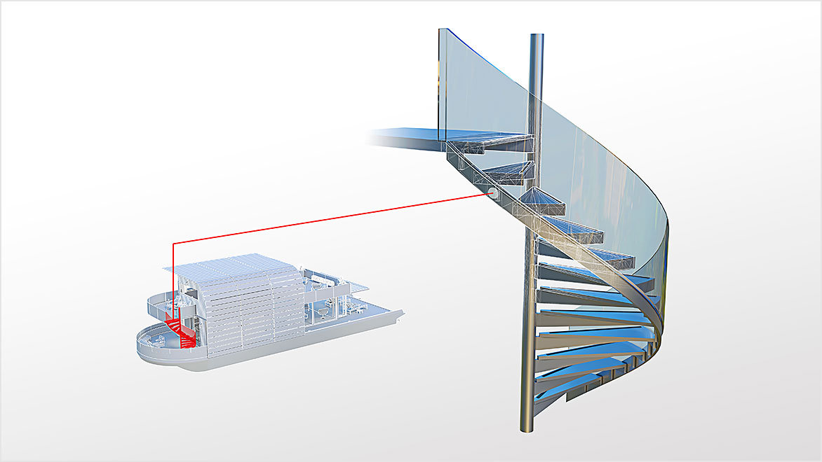 Крупный план детали лестницы из рисунка плавучего дома