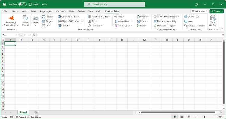 Excel с надстройкой ASAP Utilities
