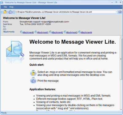 Снимок экрана программного обеспечения с надписью «Добро пожаловать в Message Viewer Lite».